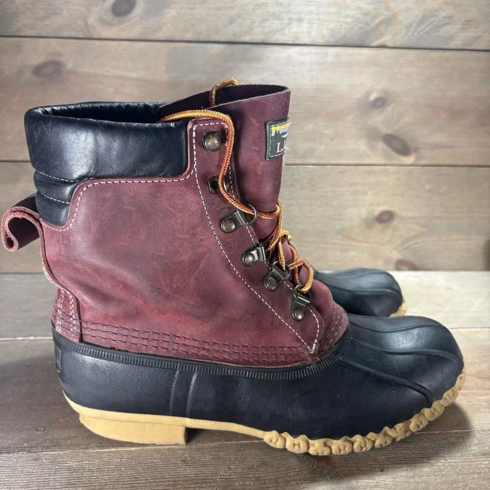 ll bean duck boots womens size 8 shoes red leather waterproof hunting rain